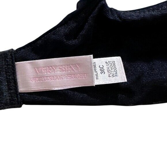 Victoria's Secret 36C Bra Very Sexy Push Up Without Padding Black Lace Floral - Picture 2 of 8